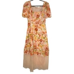 Rachel Parcell 6 Peach Floral Puff Sleeve Romantic Prairie Cottagecore Dress